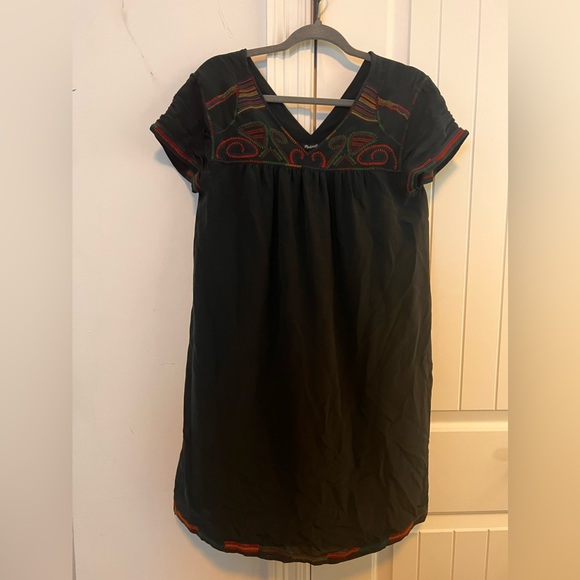 Madewell Embroidered Shift Dress Black Silk - Picture 4 of 11